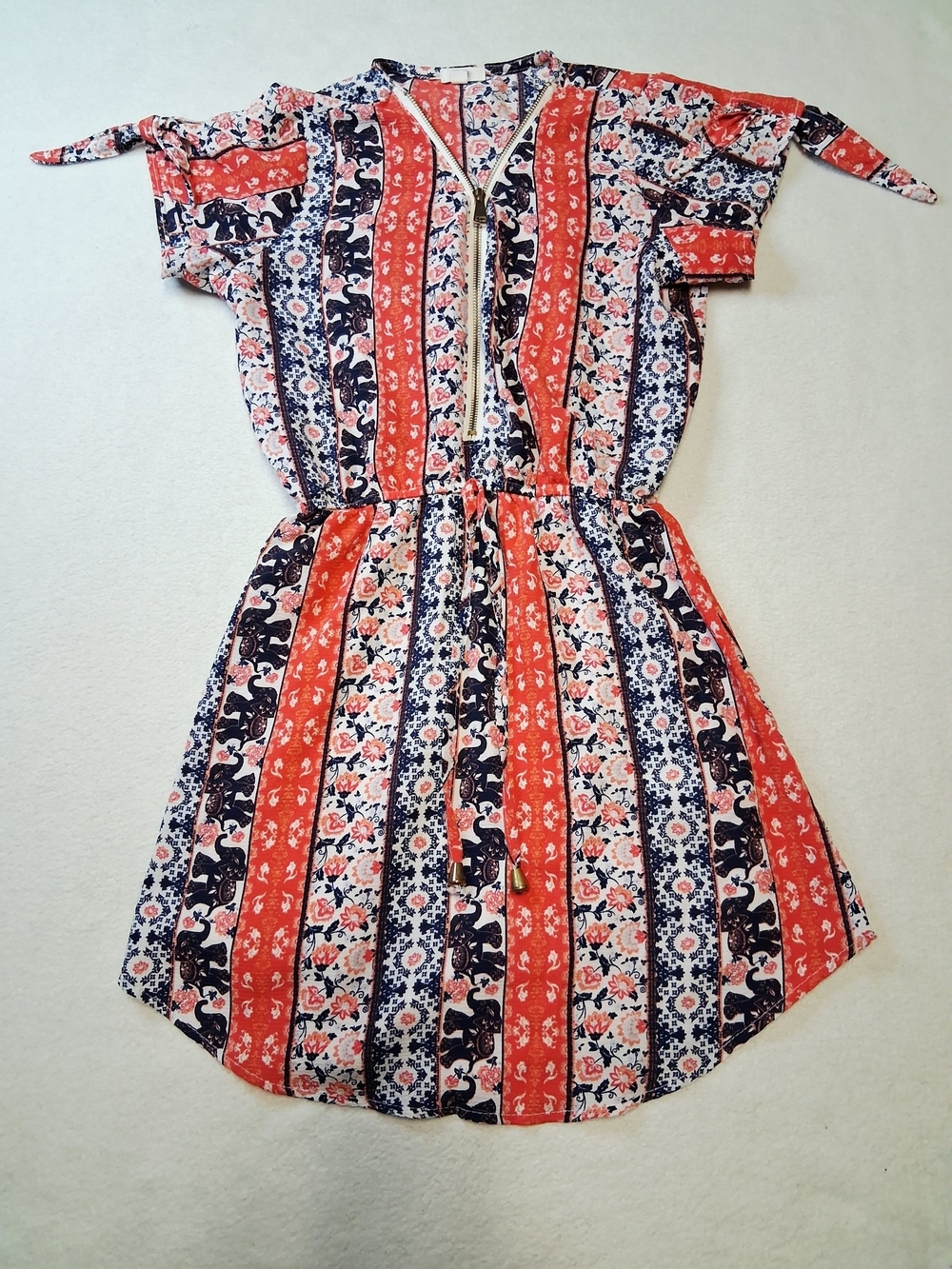 4/20$ Ardene Red, Navy & White Floral Stripe Drawstring Romper